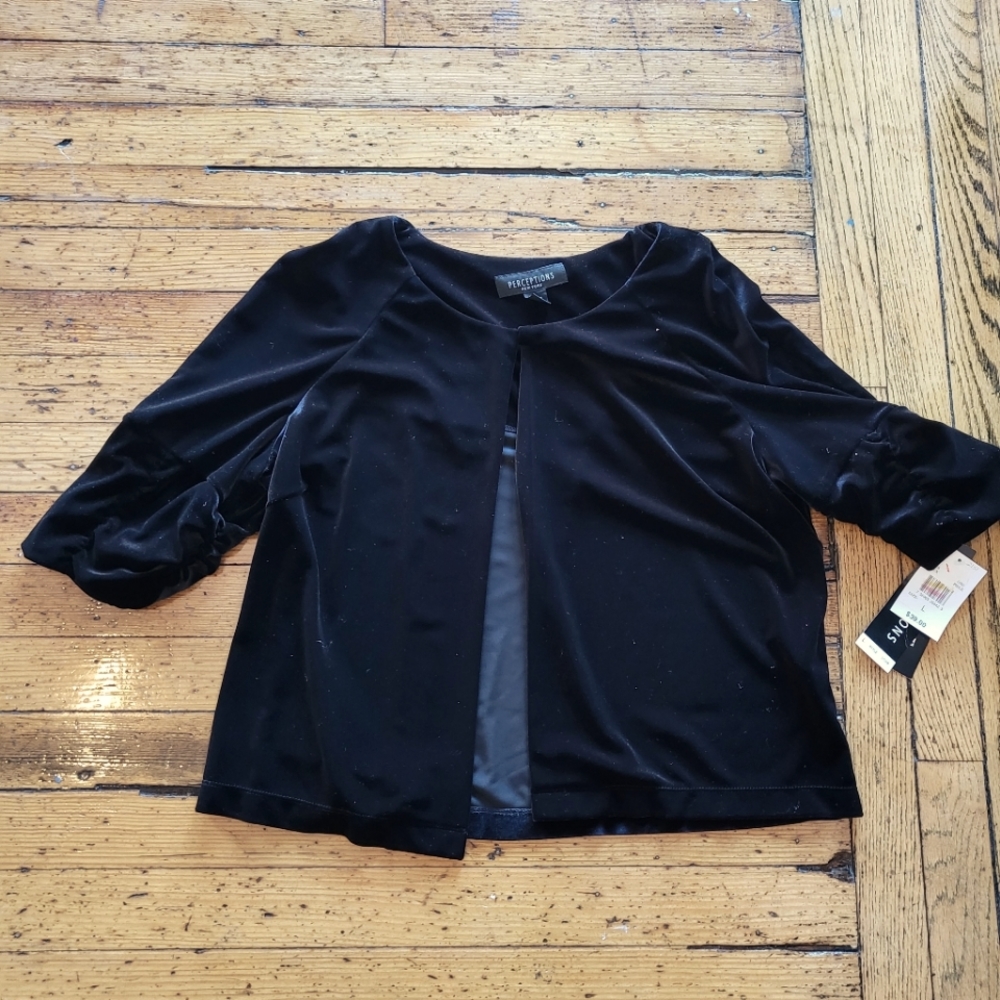 Perceptions New York Black Velvet Cape Style Cardigan Size Large